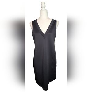 Carbon38 Scuba Mini Dress Black Double Deep V-neck Pockets Sleeveless M